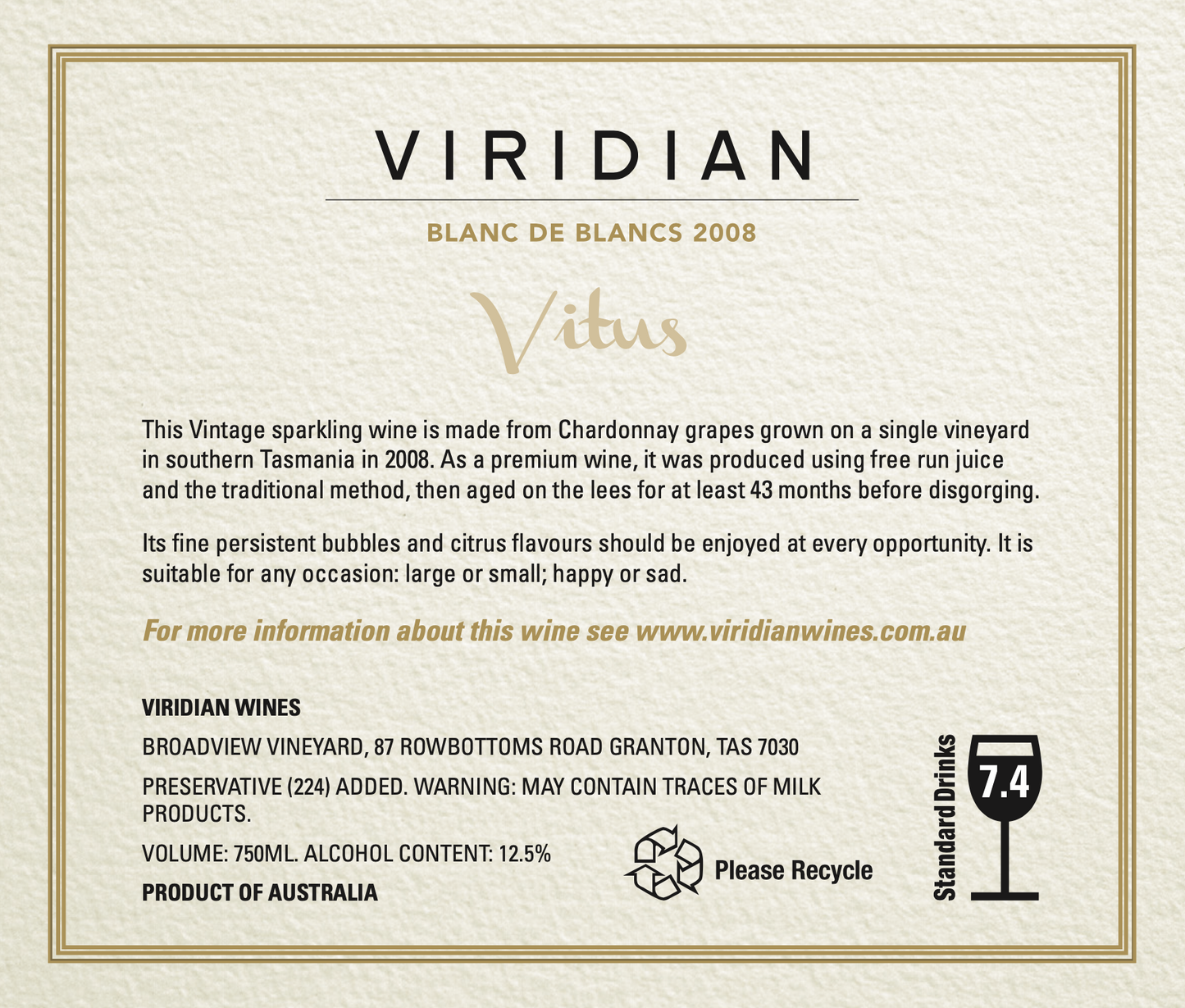 2008 Vitus Blanc de Blancs (Late Disgorged) 750mL